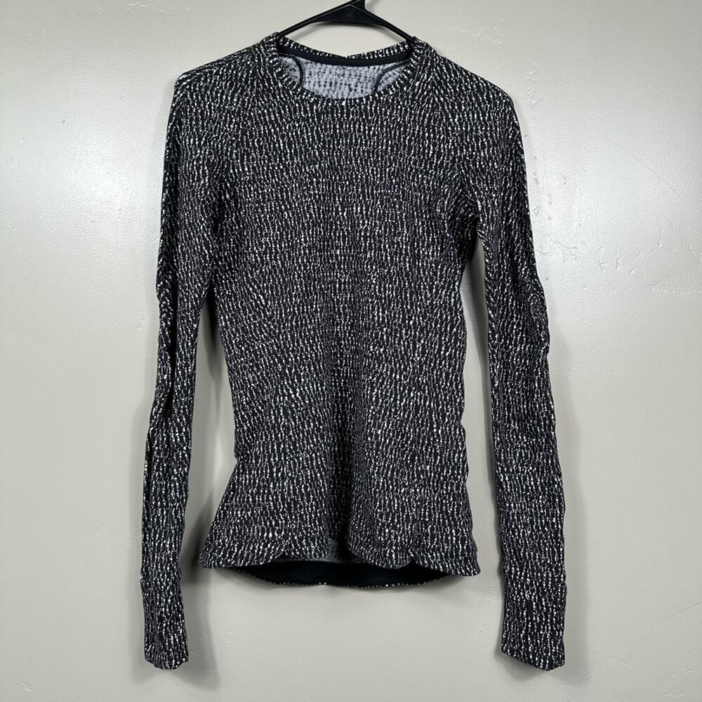 Lululemon Runderful Long Sleeve Knotted Jacquard Black White Size 6
